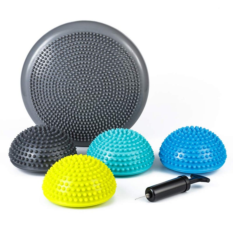 StrongTek Hedgehog Balance Pod Kit - Set of 4 Balance Pods and 1 Wobble Cushion for Core Strength, Agility, and Stability Training, Includes Air Pump, Ideal for Physical Therapy, Rehabilitation - Image 1